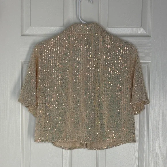 Sequin Embellished Crop Shirt - Blush - Picture 15 of 16